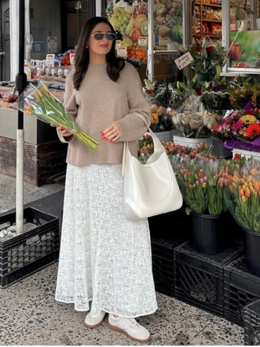 SEZANE White Ecru Flowy Embroidered Floral Lace Maxi Skirt Aglae Skirt - Picture 14 of 17